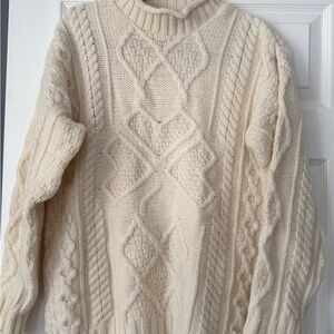 Aran Crafts Ireland Cream Merino Wool Sweater. Fisherman Core.